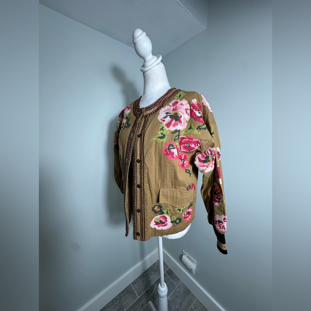 Anthropologie Floral Embroidered   Boho Bomber Jacket Size XS - Picture 6 of 15